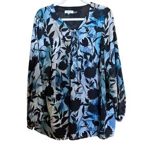 Calvin Klein Top Womens 2X Multicolor Floral Print Flowy Blouse Ladies
